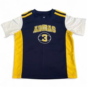 Vintage Adidas Kids Navy Blue and Yellow Basketball Jersey Boys Size 24 Months